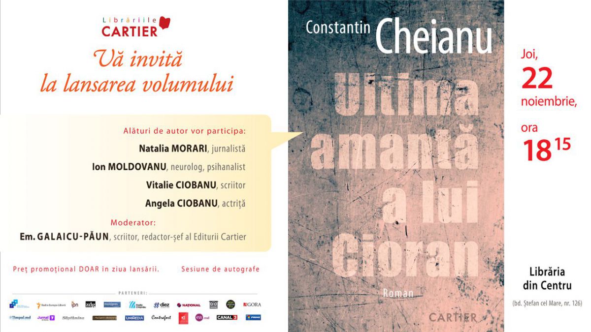 Tulburătoare și imprevizibilă. „Ultima amantă a lui Cioran” de Constantin Cheianu, la Librăria din Centru