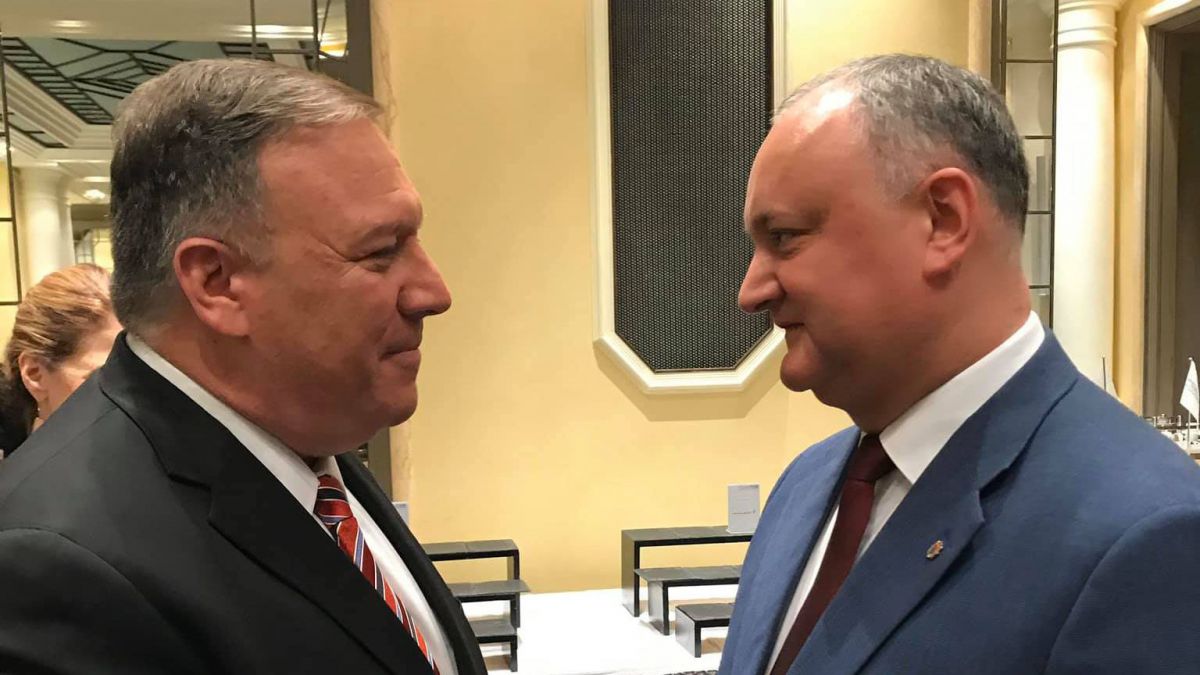 Dodon spune că i-a mulțumit lui Pompeo, la Munchen, „pentru poziția clară” cu privire la Plahotniuc