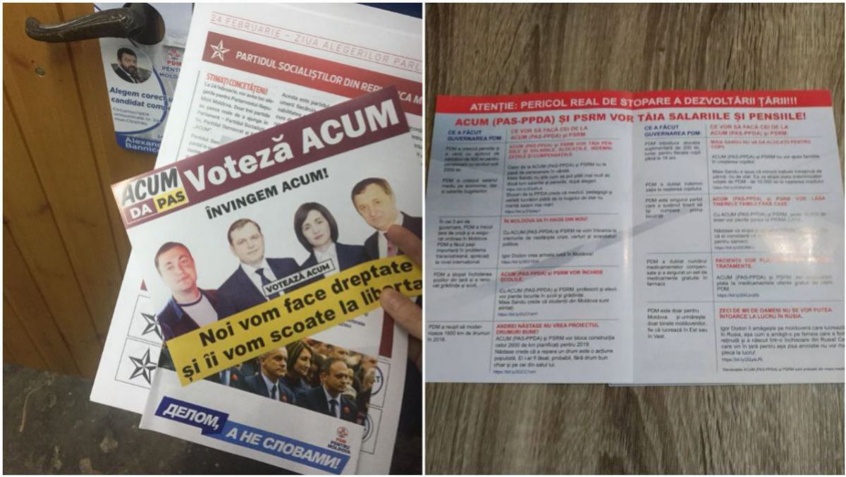Războiul pliantelor electorale, pe final de campanie. Foi volante fake în care ACUM ar promite eliberarea lui Filat și Platon, iar PD ar utiliza nuanțe „socialiste”