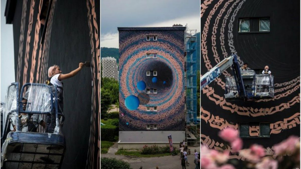 RM, prezentă la Festivalul Internațional de picturi murale din Franța: iZZY iZVNE a pictat o clădire cu șapte etaje (FOTO)