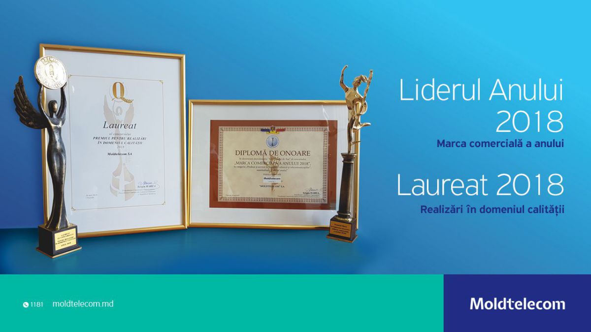 Rezultatele remarcabile ale Moldtelecom din anul 2018 au fost consemnate şi prin trofeul „Mercuriul de Aur”, obţinut în cadrul nominalizării „Liderul Anului” la concursul Marca Comercială
