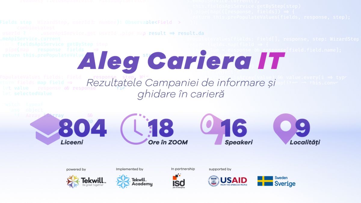Aleg Cariera IT! Peste 800 de liceeni din țară au aflat despre oportunitățile și beneficiile unei profesii în domeniul TIC