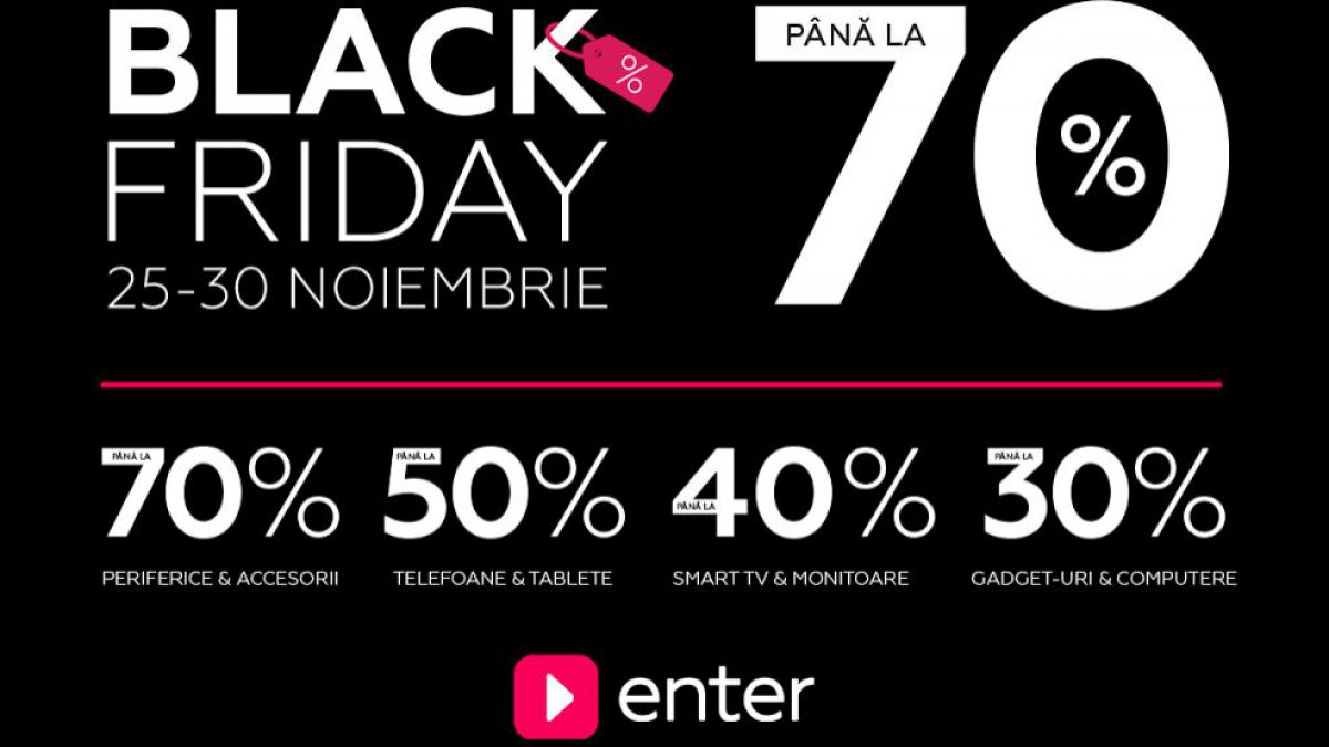 Black Friday în magazinele „Enter”! Economisiți până la 70% în perioada 25-30 noiembrie