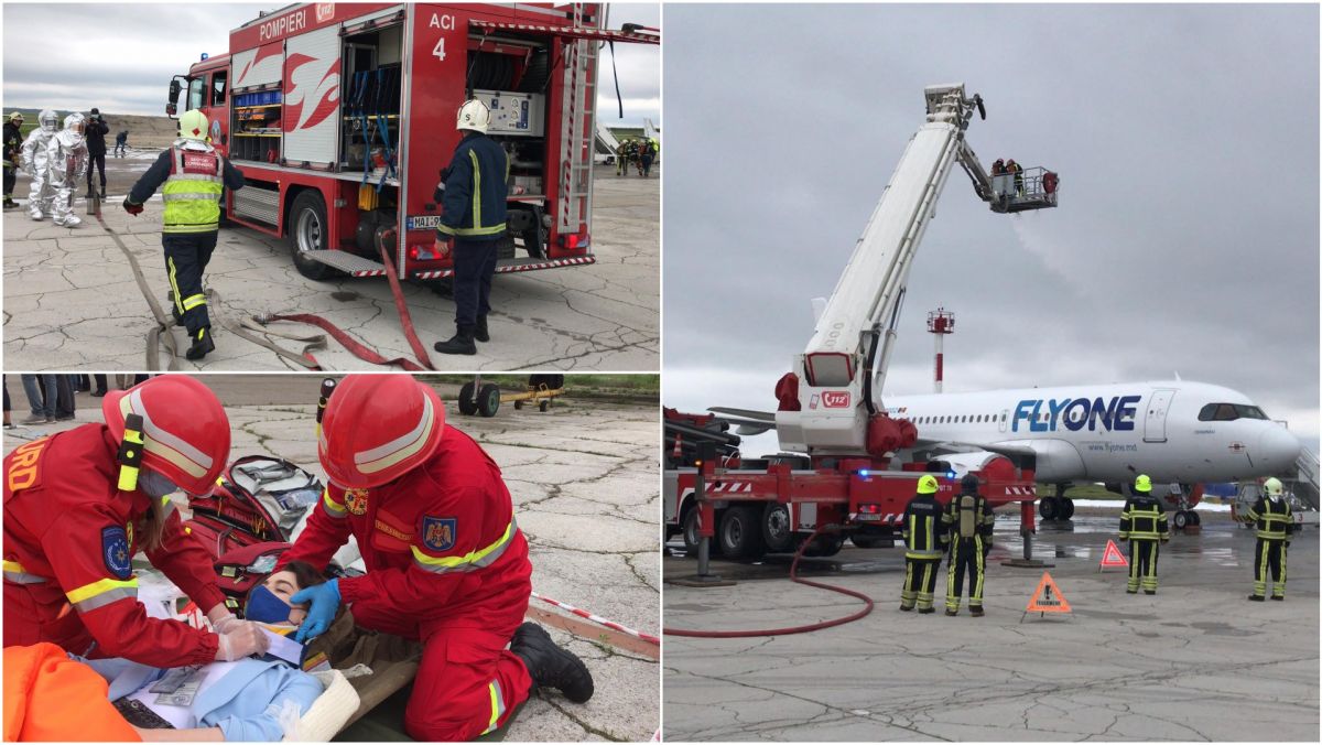 În caz că ia foc un avion, cum se intervine și cât de eficient? Pompierii și-au testat puterile pe Aeroportul Internațional Chișinău (GALERIE FOTO)