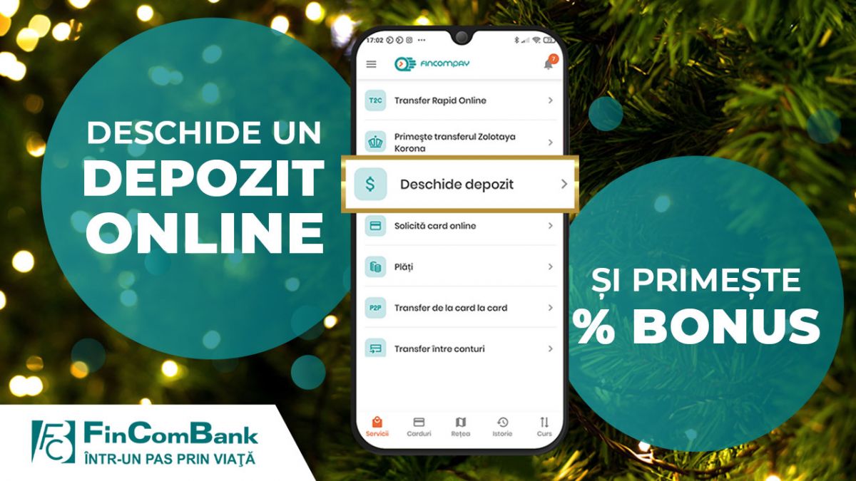 Ai bonus la rata dobânzii dacă deschizi un depozit online prin FinComPay App