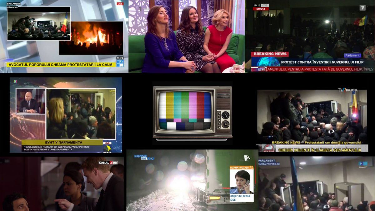 FOTO. Ce dădeau pe ecrane principalele posturi TV în timpul protestului de la Parlament