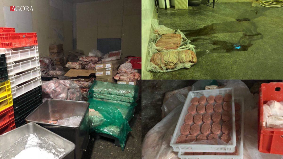 FOTO. Condiții insalubre la o fabrică de producere a mezelurilor. Carnea este păstrată chiar pe podea
