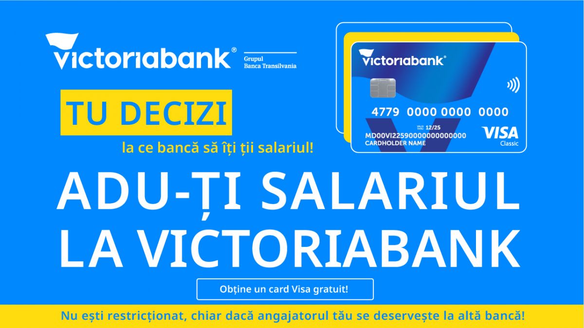 Motive să duci salariul la Victoriabank: Zero comisioane la un șir de servicii bancare și acces la platforma online banking VB24