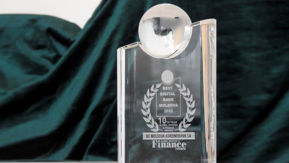Moldova Agroindbank a luat trofeul „Best Digital Bank Moldova 2020” pentru cea mai digitalizată bancă din ţară 