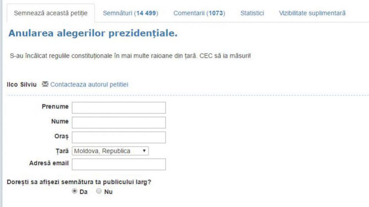 Petiție on-line! Circa 15.000 de persoane vor anularea alegerilor prezidențiale
