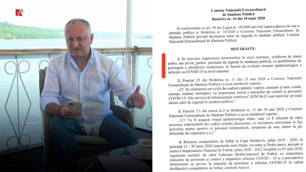 Președintele dezinformează? CNESP a interzis ceremoniile de orice fel, dar Dodon spune că e permis până la 50 de persoane (VIDEO)