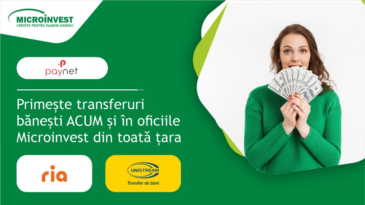 Transferurile internaționale de bani pot fi primite în oficiile Microinvest din toată țara