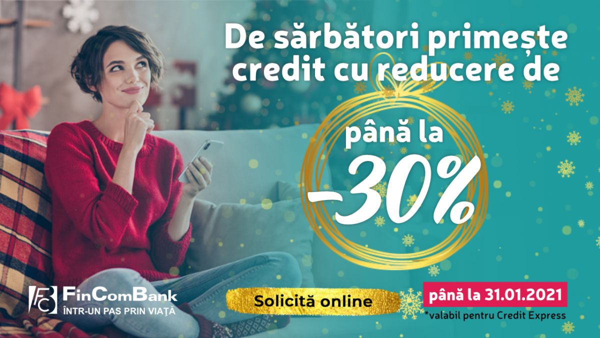FinComBank anunță reduceri de până la -30% la credite de consum 