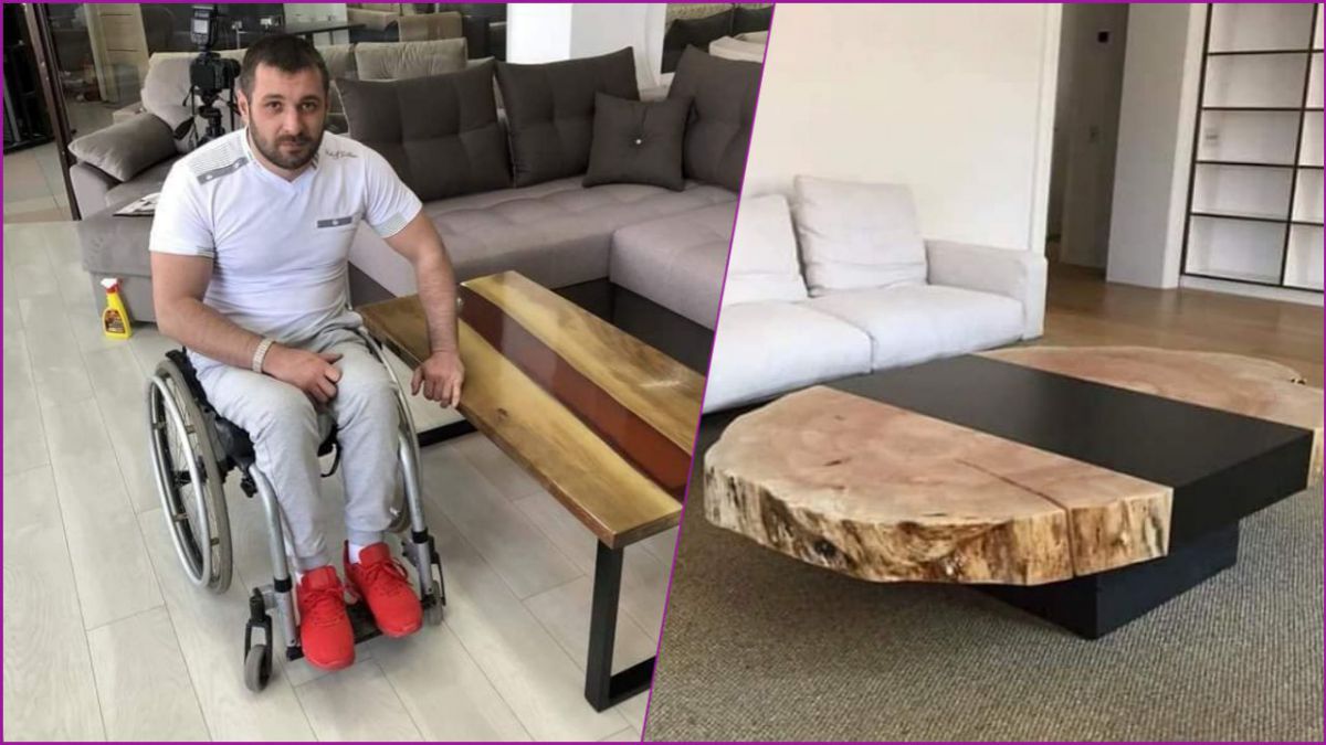 Sergiu Obadă creează mese 3D din lemn și sticlă! Meșterul vrea să le vândă pentru a putea merge din nou