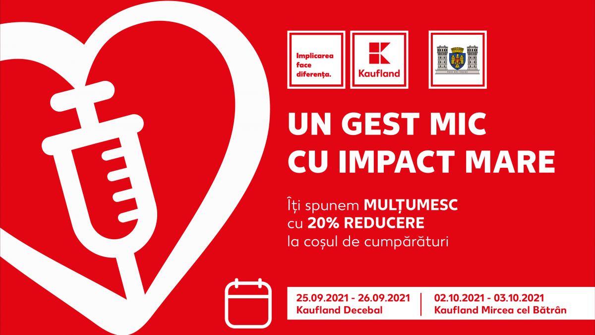 Te vaccinezi, iar Kaufland te răsplătește! Primești 20% reducere la coșul de cumpărături. Vezi detalii