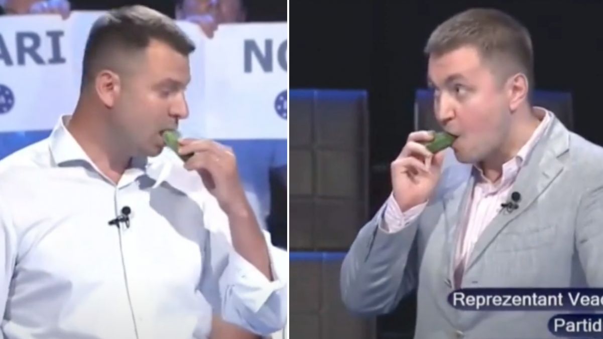 Un castravete natural? Costiuc a mâncat legume și l-a servit și pe Platon în timpul unei dezbateri electorale la tv (FOCUS)