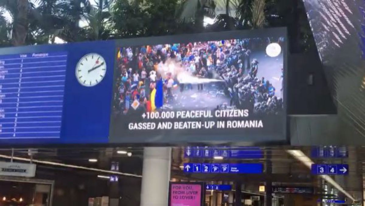 VIDEO. Imagini cu violenţele de la București, difuzate pe un ecran uriaș în Elveția