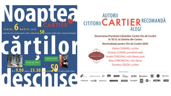 De ziua sa, Cartier anunță noaptea cărților deschise: program prelungit, reduceri de 50 la sută și premiul „Om de cuvânt 2019”