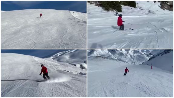 Igor Dodon se odihnește la munte, cu familia. A urcat pe pârtie, la schi (VIDEO)