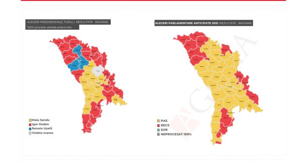 Comparație cu prezidențialele din 2020 (turul I): Cum s-a colorat harta RM după alegerile parlamentare anticipate (INFOGRAFIC)