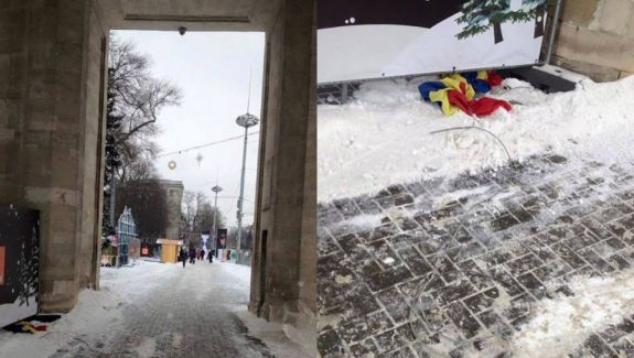 FOTO. Drapelul de la Arcul de Triumf, găsit „îngropat” în zăpadă