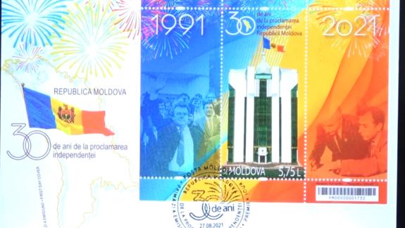 Poșta Moldovei a lansat oficial în circuit două mărci poștale comemorative cu ocazia celor 30 de ani de la proclamarea Independenței Republicii Moldova