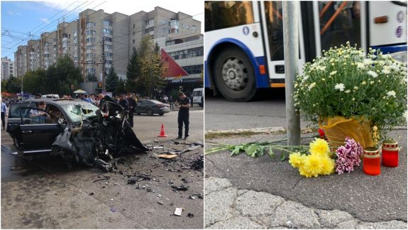 Un an de la teribilul accident de la Buiucani, când un Porsche a intrat într-un troleibuz. Locul coliziunii, marcat cu flori și lumânări (FOTO)